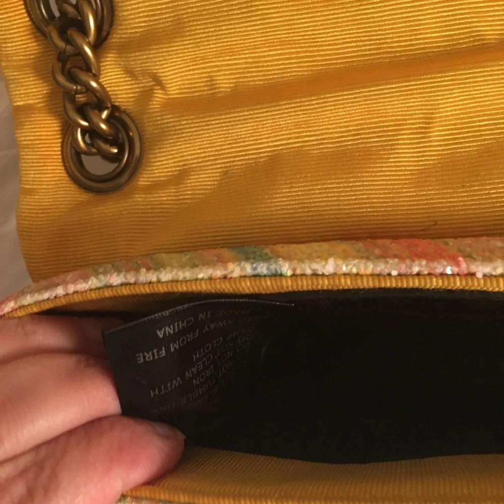 Kurt Geiger Pastel Rainbow Glitter Quilted Crossbody with Brass Chain